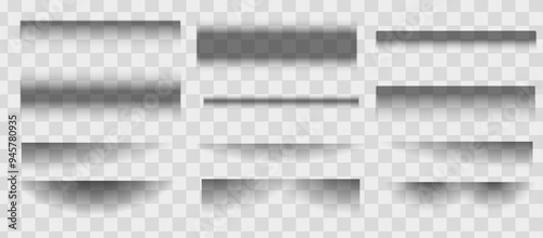 Set of realistic shadow effects on a transparent background different shapes, vectors