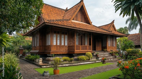 Javanese traditional houses, Indonesian traditional houses are often called joglo houses, wooden architecture photo