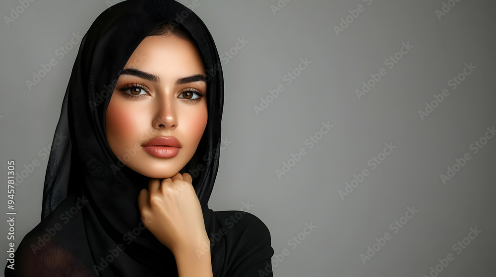 Stunning Beauty in a Black Hijab with Soft Makeup