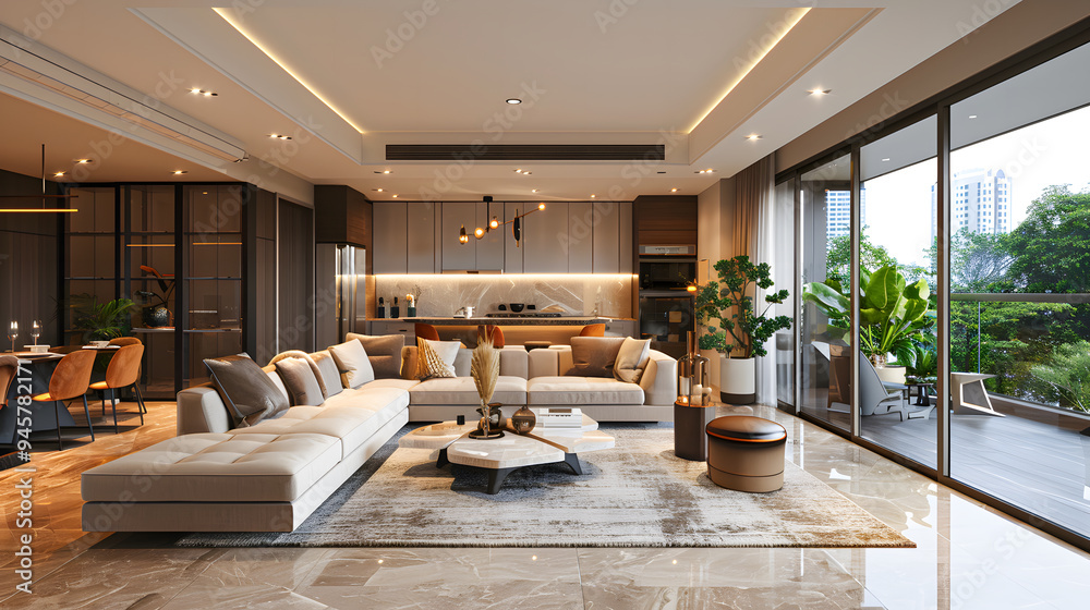 Beautiful living room interior in new luxury home with open concept ...