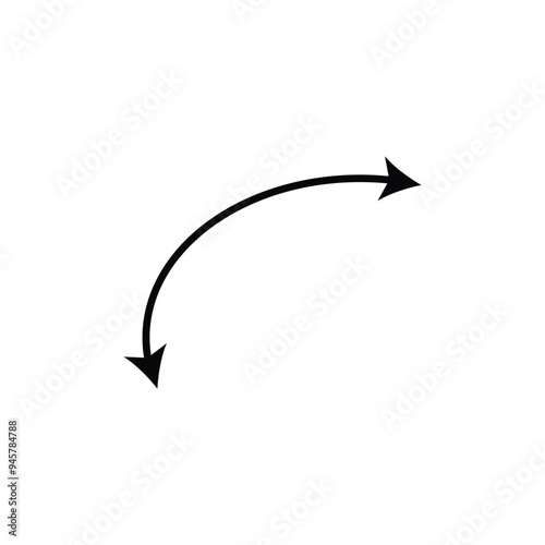 Dual semi circle arrow. Semicircular curved thin long double ended arrow on background .