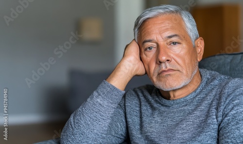 sad senior man sitting in chair, depressed, worried, stressed, lonely elderly man