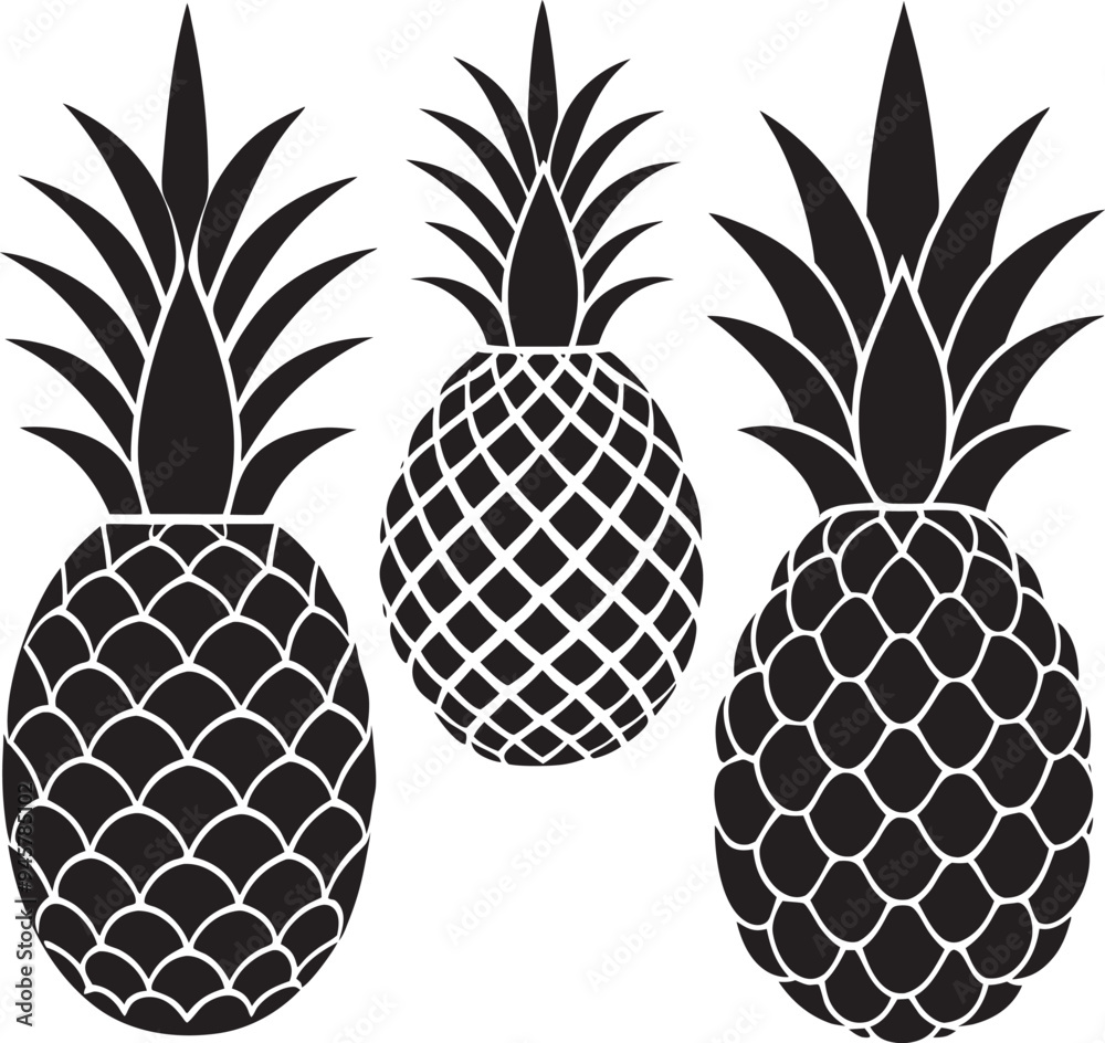 Fototapeta premium Pineapple silhouette vector illustration set