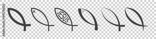 set of christianity icons on white background