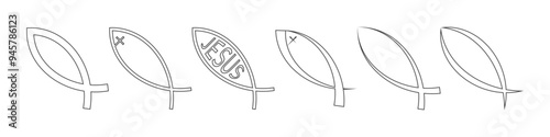 set of christianity icons on white background