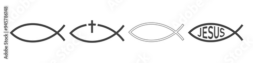 set of christianity icons on white background