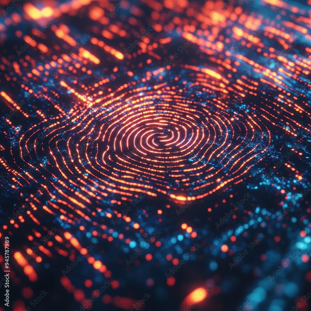Abstract Fingerprint Pattern with Red and Blue Lights - Technology Background. Abstract Fingerprint Pattern with Red and Blue Lights - Technology Background.