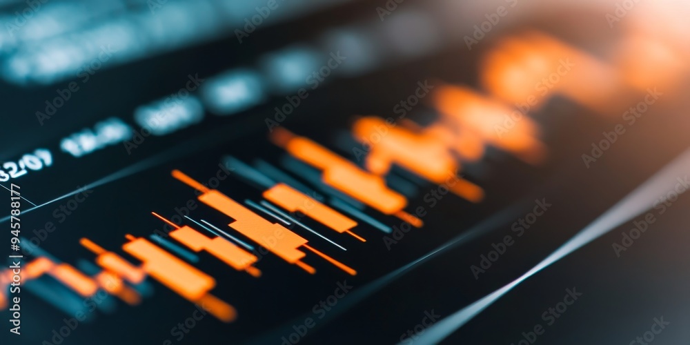 close-up of financial stock market chart data analysis graph, orange lines on black background, business data representation, financial success, growth and investment. close-up of financial stock market chart data analysis graph, orange lines on black background, business data representation, financial success, growth and investment.