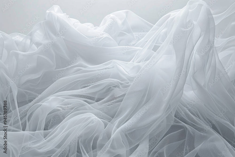 Obraz premium The image presents soft white fabric skillfully arranged in gentle, flowing wave patterns, symbolizing elegance, simplicity, and a tranquil ambiance, exuding calmness and peace.