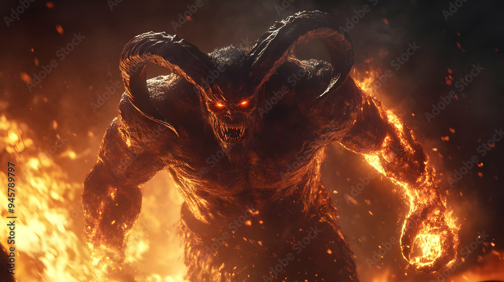 The Fiery Demon Rises from the Flames, a Creature of Power and Darkness