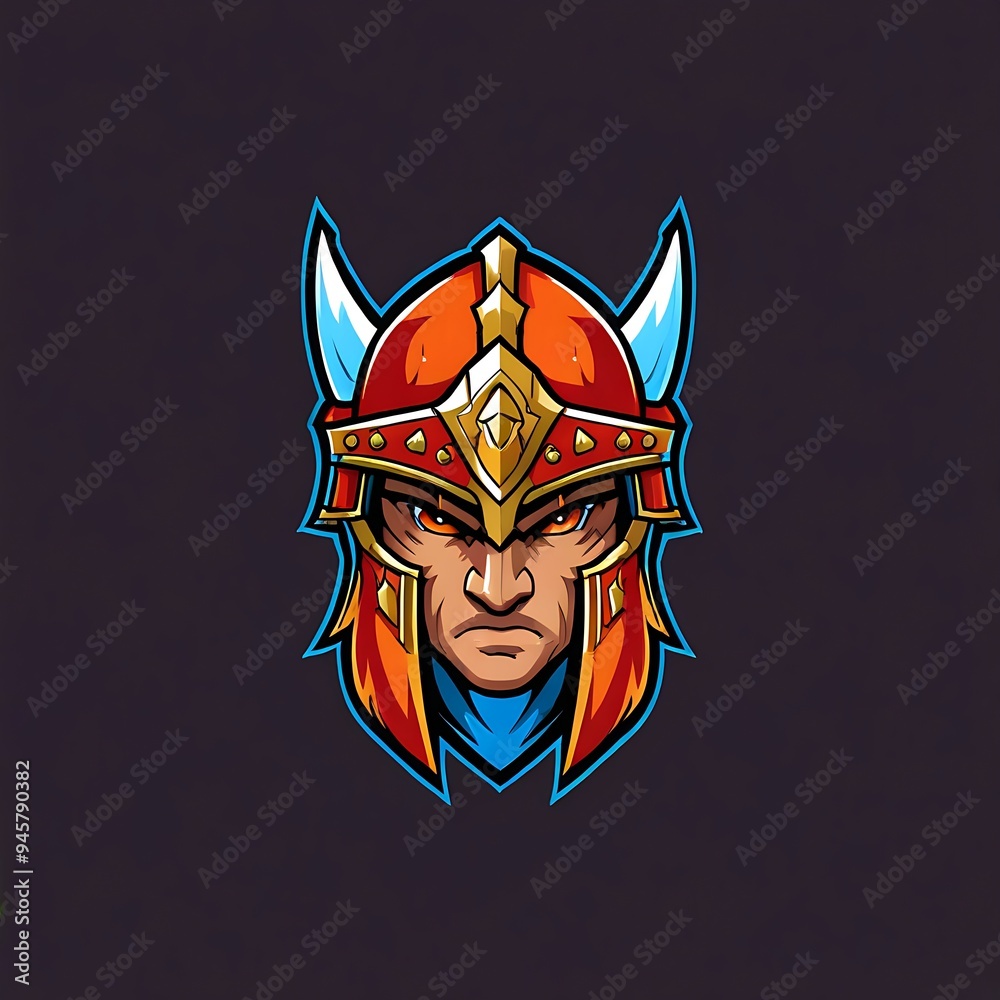Head mascot logo design t-shirts eSports, Fierce blueskinned creature in red and gold armor, perfect for fantasy concepts, gaming designs, book covers, and posters. Head mascot logo design t-shirts eSports, Fierce blueskinned creature in red and gold armor, perfect for fantasy concepts, gaming designs, book covers, and posters.