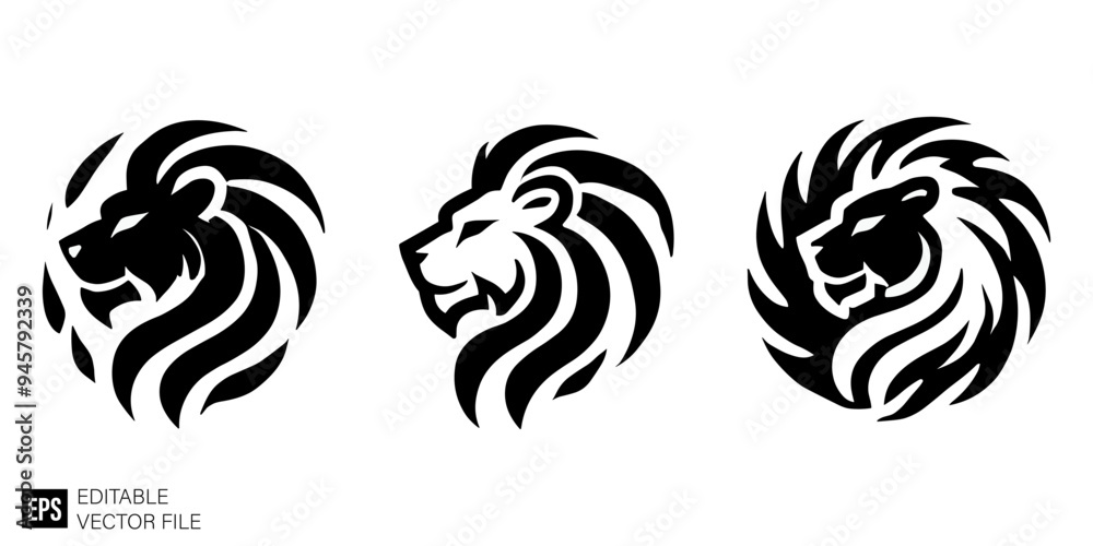 set of lion head graphic design vector clip art black and white silhouette templates set of lion head graphic design vector clip art black and white silhouette templates