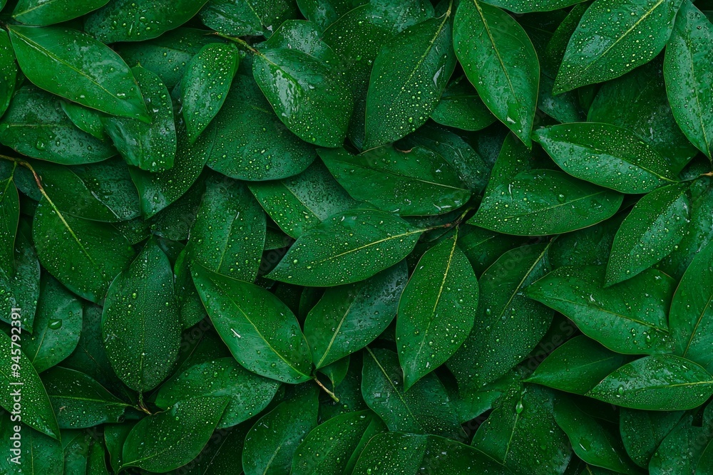 Fototapeta premium A close-up of a cluster of tropical green leaves, nature photography