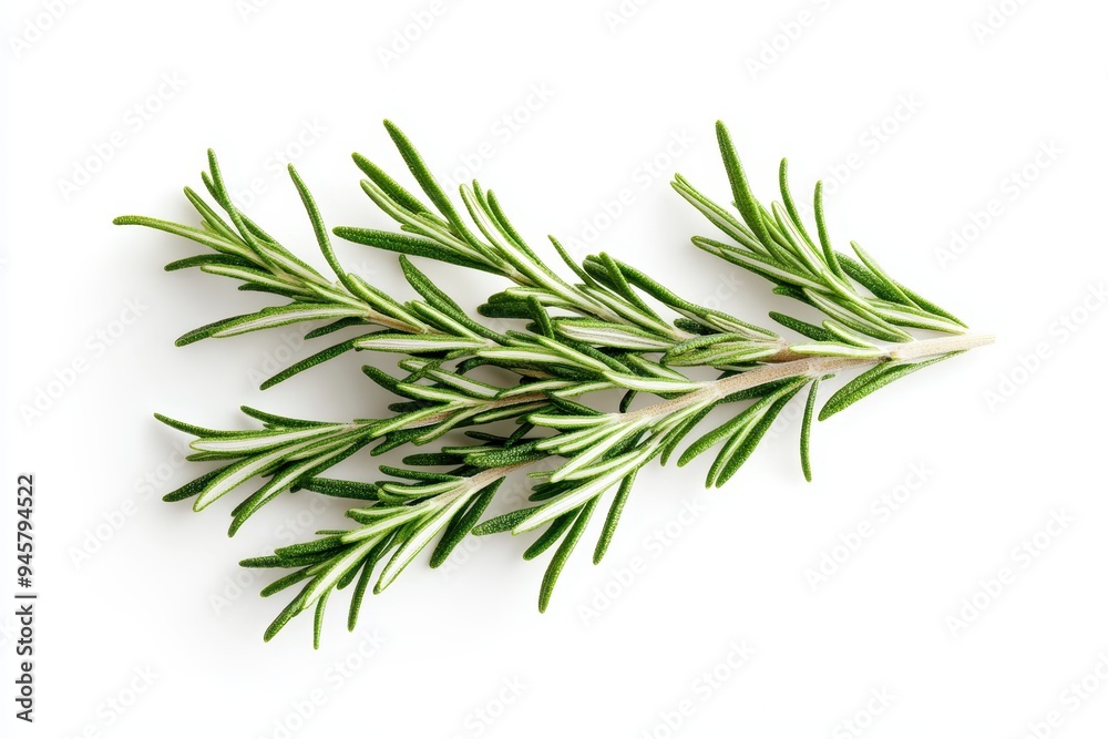 Fresh rosemary sprig on a white background, commonly used in cooking and seasoning. Fresh rosemary sprig on a white background, commonly used in cooking and seasoning.