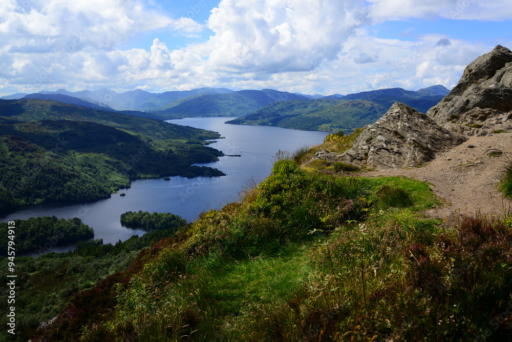 View west from the summit of Ben A'an, in The Trossachs area of Scotland, (much of Loch Katrine is clearly visible) View west from the summit of Ben A'an, in The Trossachs area of Scotland, (much of Loch Katrine is clearly visible)