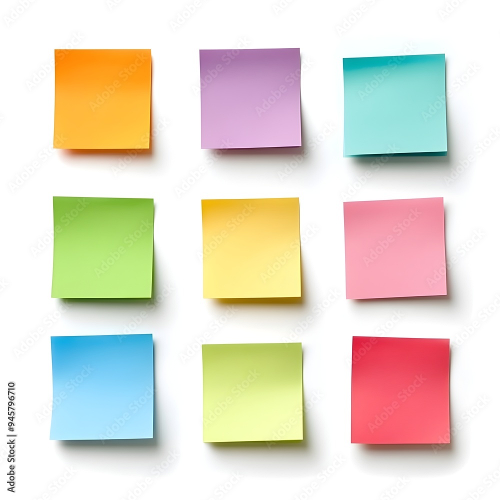 Colorful Sticky Notes Arranged on White Background Colorful Sticky Notes Arranged on White Background