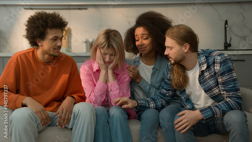 Obraz na plátně Multiracial people diversity friends men guys male African American women girls