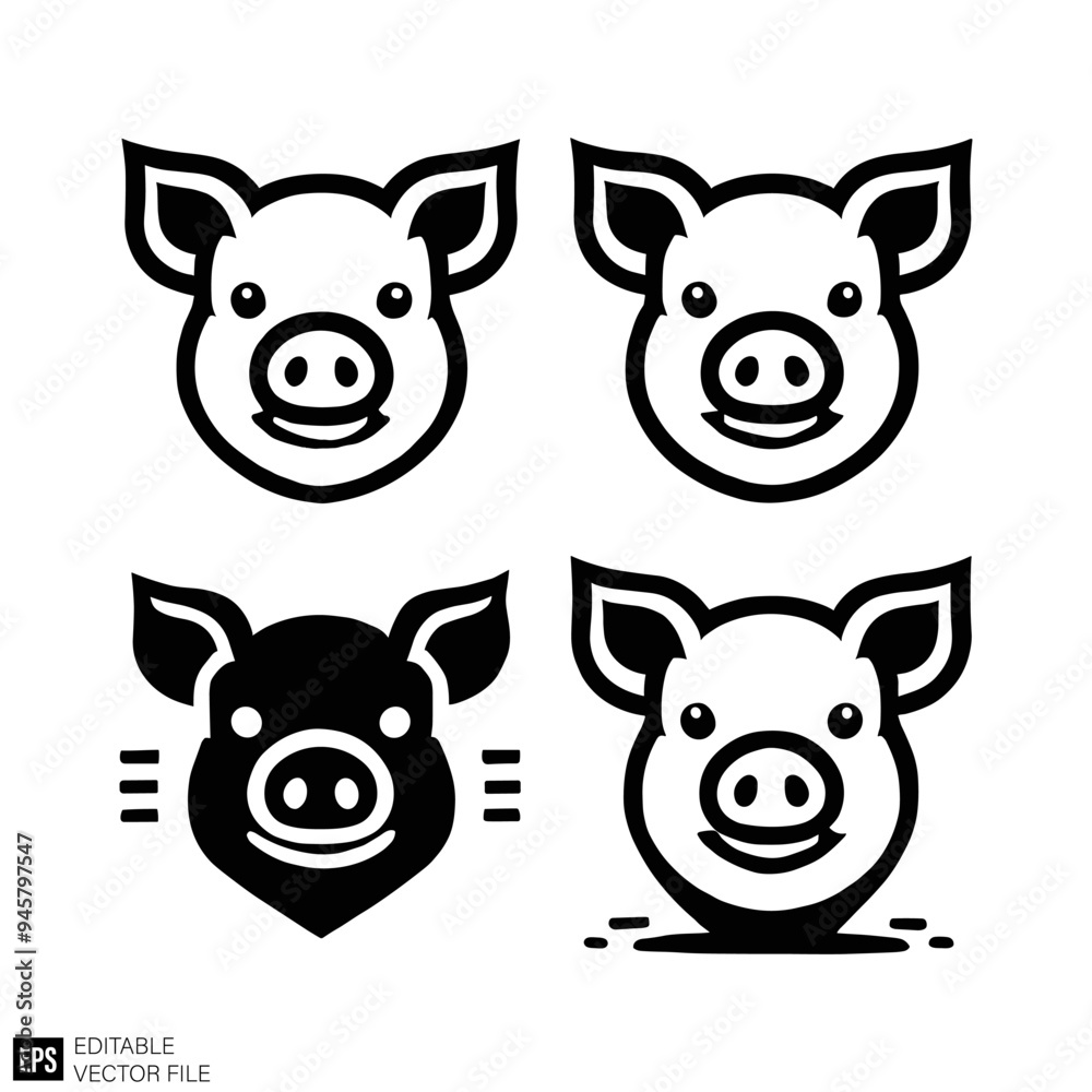 set of piglet graphic design vector clip art black and white silhouette templates set of piglet graphic design vector clip art black and white silhouette templates