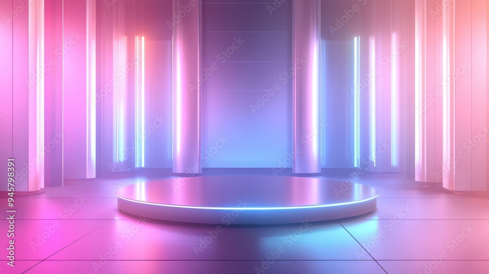 Neon Lights and Platform in Modern Minimalist Interior Design. Neon Lights and Platform in Modern Minimalist Interior Design.