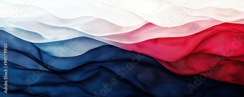 Elegant draped fabric featuring flowing waves in red, white, and blue, ideal for backgrounds and design projects.