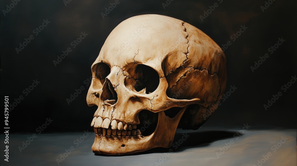 Naklejka premium A Human Skull Rendered in Realistic Detail