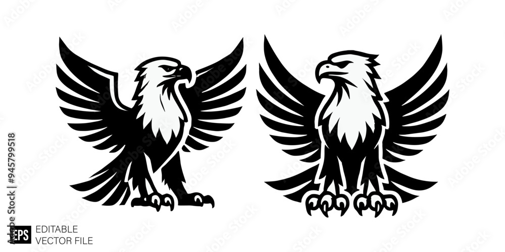 set of eagle graphic design vector clip art black and white silhouette templates set of eagle graphic design vector clip art black and white silhouette templates