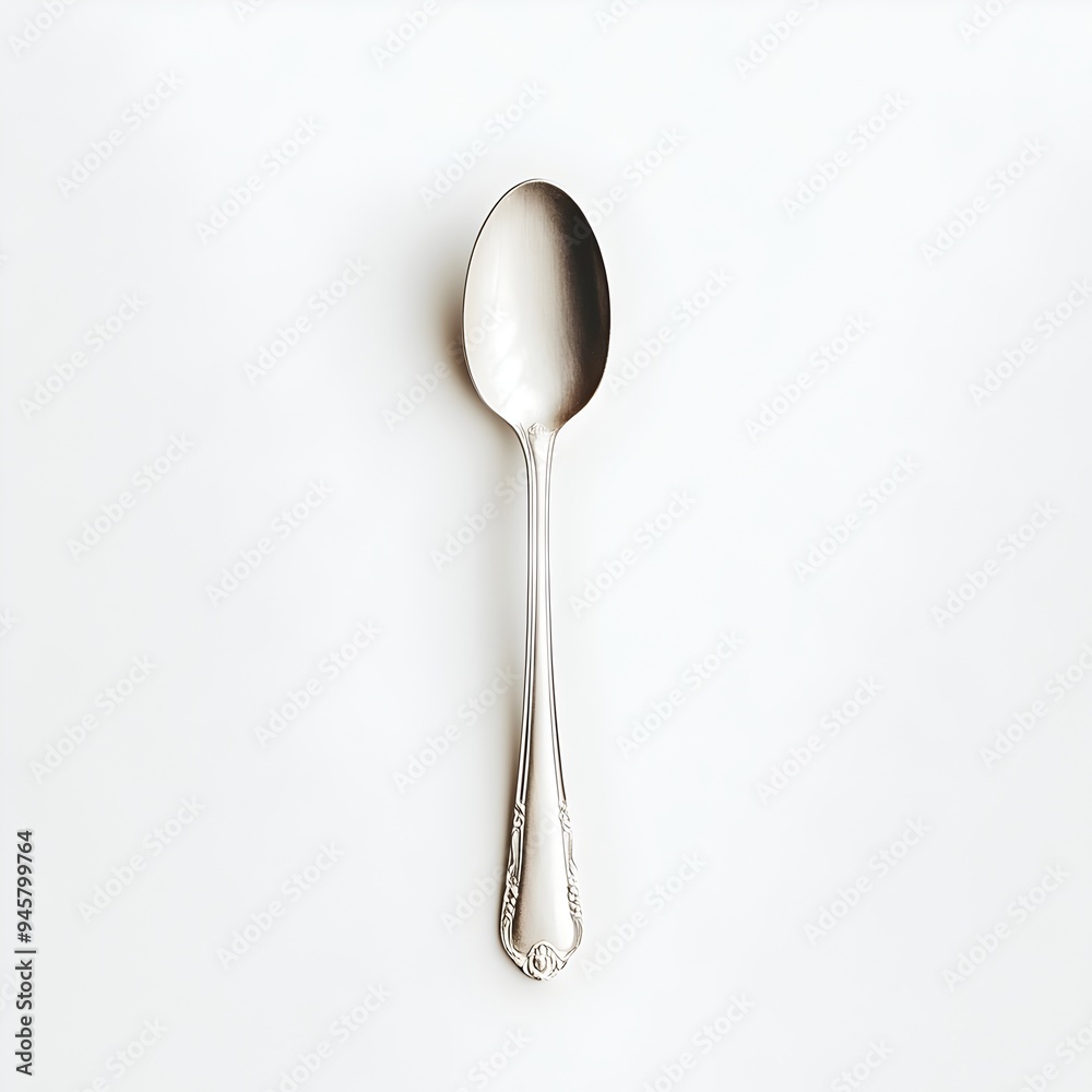 Elegant Silver Spoon on Pristine White Background Elegant Silver Spoon on Pristine White Background