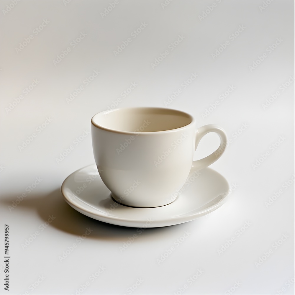 Elegant White Coffee Cup and Saucer on Plain Background Elegant White Coffee Cup and Saucer on Plain Background