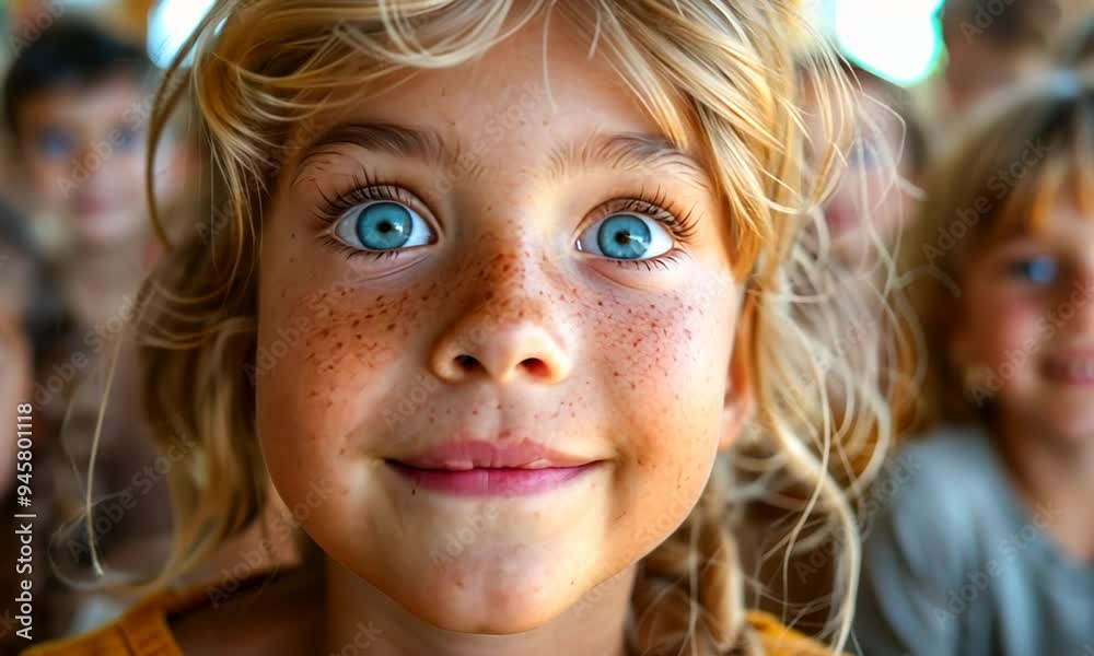 A group of children with striking blue eyes listen intently in a lively classroom, filled with warmth and enthusiasm as they engage in a fascinating learning experience together A group of children with striking blue eyes listen intently in a lively classroom, filled with warmth and enthusiasm as they engage in a fascinating learning experience together