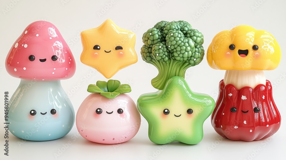 3d mushroom, star and other cartoon elements on white background 3d mushroom, star and other cartoon elements on white background