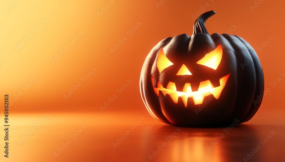 Jack-o'-Lantern with Space for Text on Plain Orange Background Jack-o'-Lantern with Space for Text on Plain Orange Background