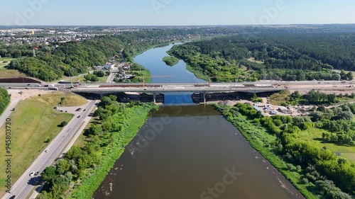 Wallpaper Mural Drone footage of bridge being repaired and car traffic during summer day Torontodigital.ca