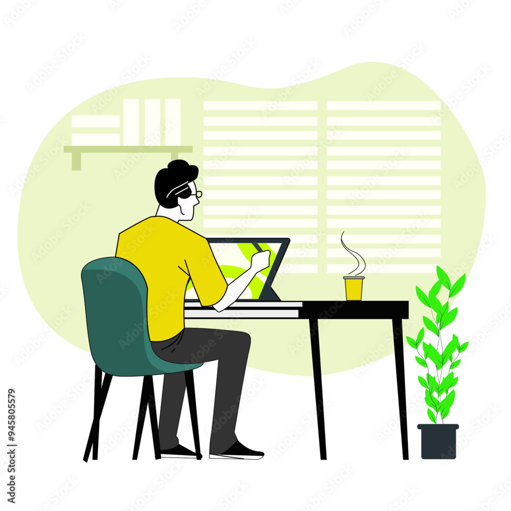 Vector illustration of a reading man. Side job, job, study, qualification.