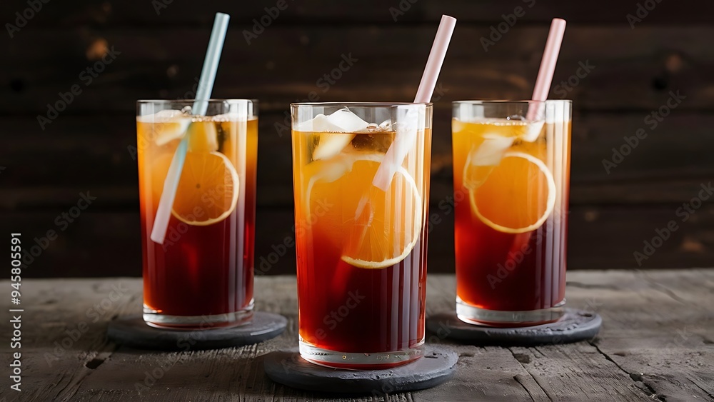 Glasses of cold Long Island iced tea on table Glasses of cold Long Island iced tea on table