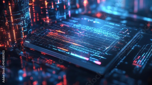 Wallpaper Mural Notebook with digital pages, cool tones, high detail, futuristic style, digital art Torontodigital.ca