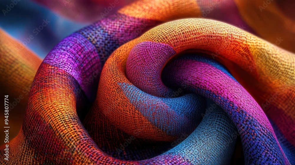 Fototapeta premium Scarf with AR-enhanced patterns, vibrant colors, high detail, surreal, digital art