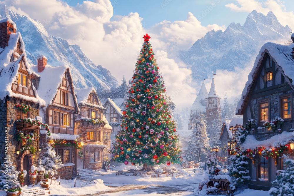 Christmas Village in Mountains Christmas Village in Mountains