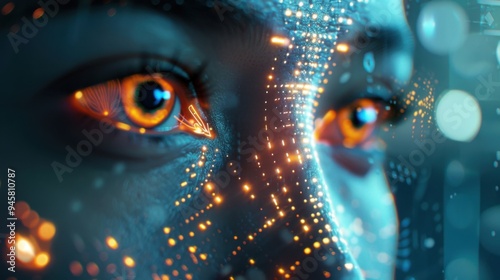 Fototapeta Naklejka Na Ścianę i Meble -  3D technology concept facial recognition technology