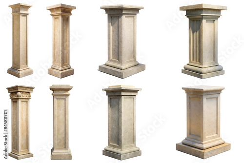 Rectangular stone column with stone engraving isolated on transparent background PNG file