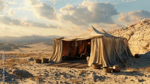 3D rendering of tents set up in the desert