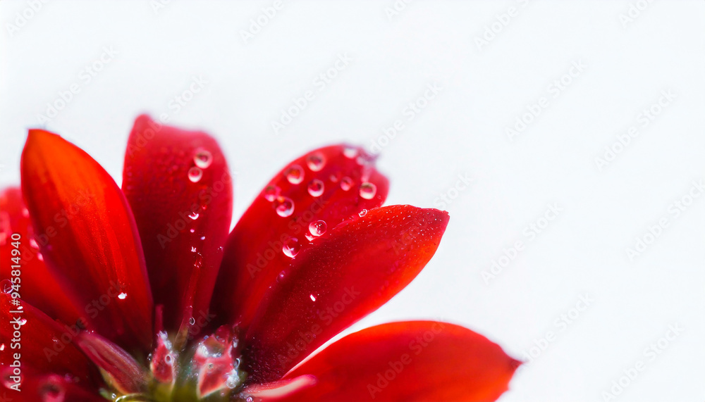 red flower with water drops on it on an isolated white background red flower with water drops on it on an isolated white background