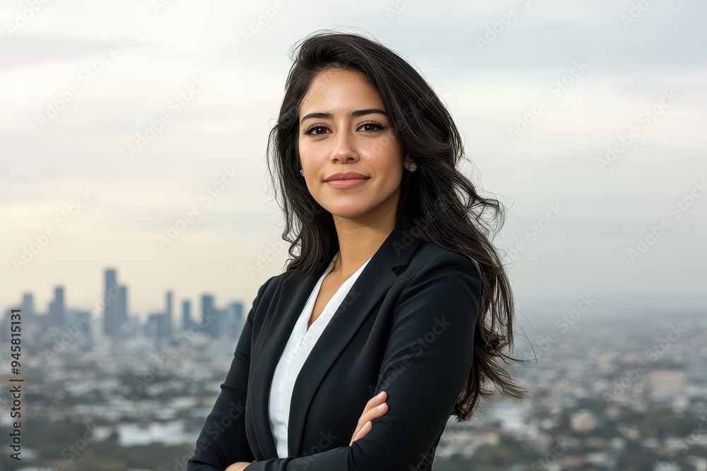 Latina Empowerment: A portrait of a confident Latina woman in professional attire, standing in front of a cityscape, symbolizing empowerment and success Latina Empowerment: A portrait of a confident Latina woman in professional attire, standing in front of a cityscape, symbolizing empowerment and success