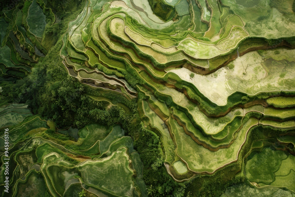 Aerial photography of alpine terraced landscapes Aerial photography of alpine terraced landscapes