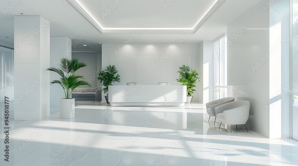 Fototapeta premium White open space luxury office waiting room interior