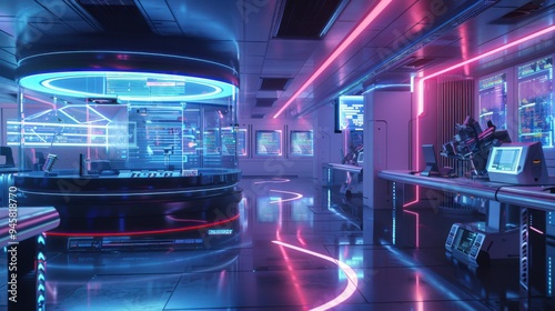Fototapeta Naklejka Na Ścianę i Meble -  Cyberpunk Tech Lab Scene