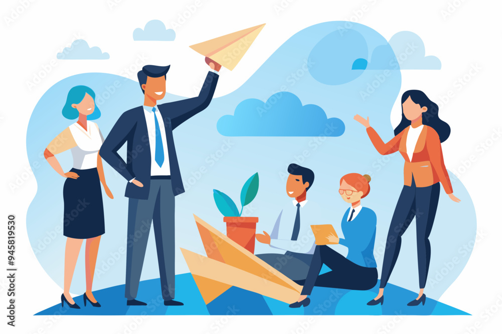 Mentor or support employee to success, manager to help or advice staff to reach goal, work coaching or adviser expert concept, businessman manager launching paper plane origami with team colleagues.
Mentor or support employee to success, manager to help or advice staff to reach goal, work coaching or adviser expert concept, businessman manager launching paper plane origami with team colleagues.
