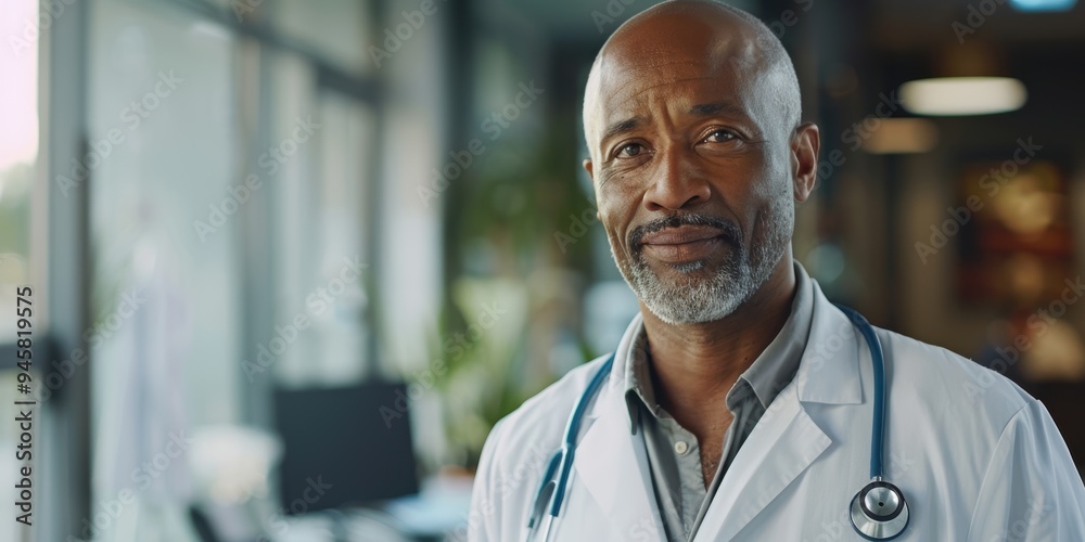 Portrait of a male doctor in scrubs standing in a hospital during a night shift Portrait of a male doctor in scrubs standing in a hospital during a night shift