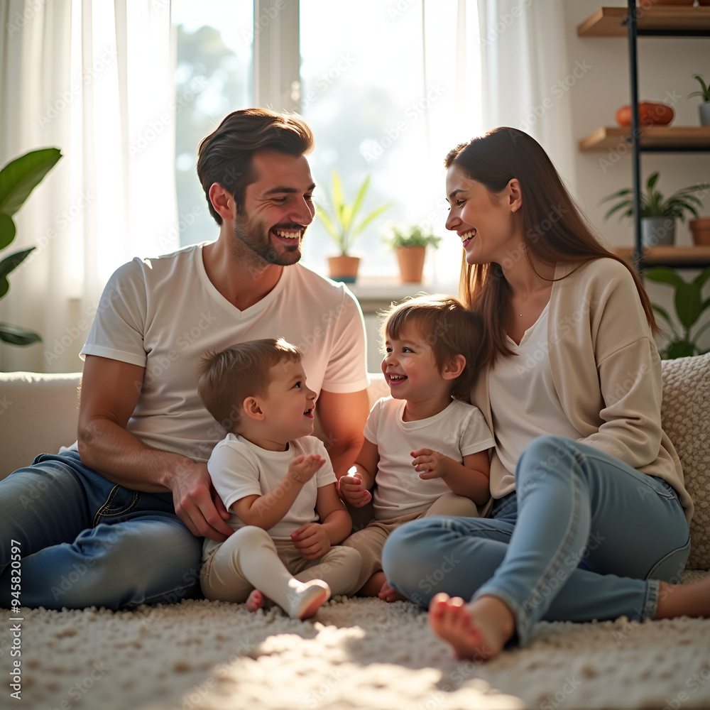 Young parents having fun with their children at home Young parents having fun with their children at home