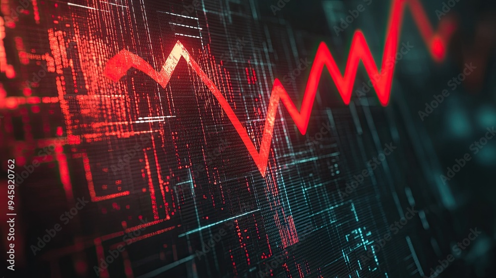 A dramatic economic graph with a red arrow plummeting downward, emphasizing the challenges of a financial downturn and recession. A dramatic economic graph with a red arrow plummeting downward, emphasizing the challenges of a financial downturn and recession.