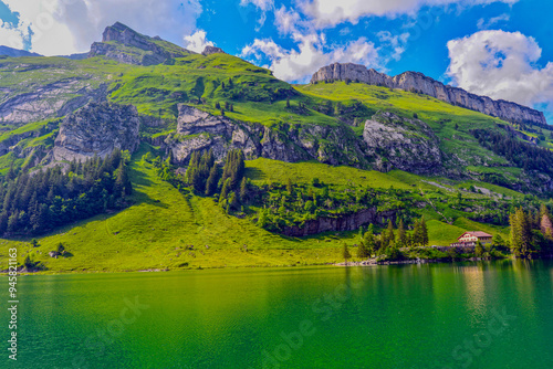 Der Seealpsee im Alpsteingebirge, Kanton Appenzell Innerrhoden (Schweiz)	 photo